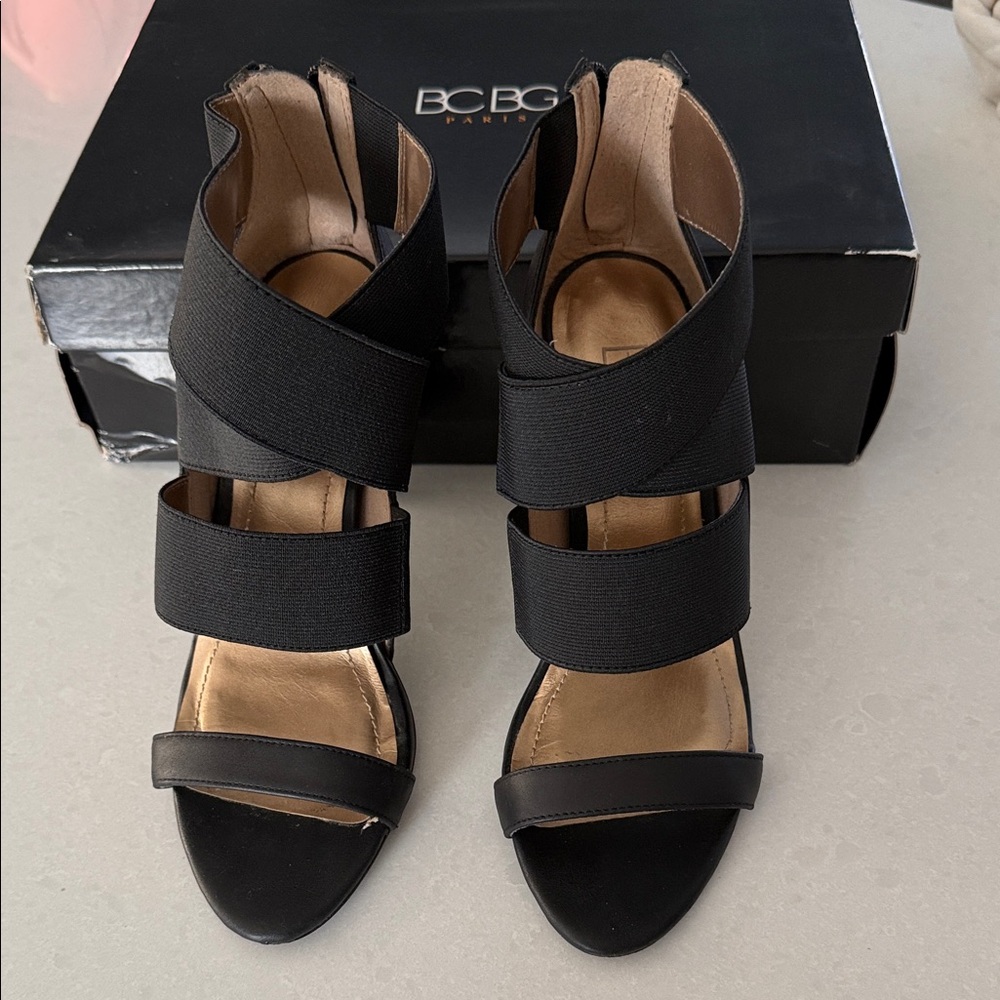 BCBG Black Strappy Heels